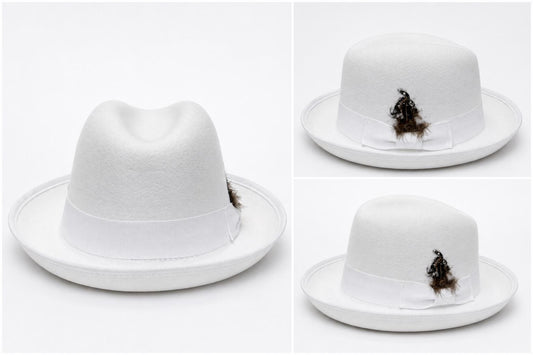 Luxury Wool Fedora Hat with Feather Accent | Wide Brim Unisex Dress Hat