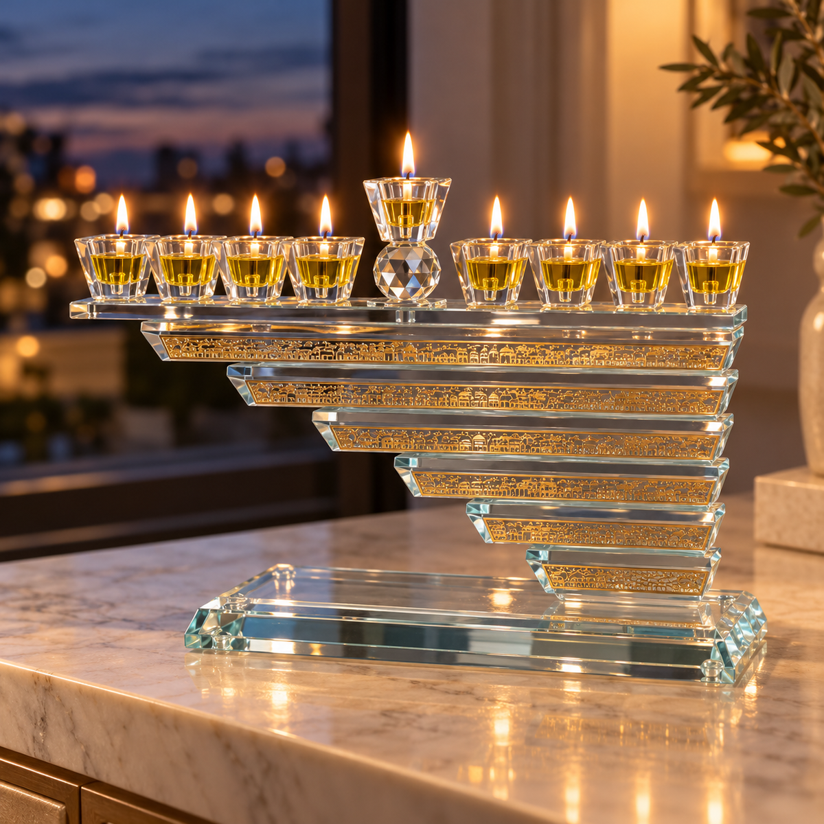 Crystal Menorah 22*30 cm Jerusalem plaque