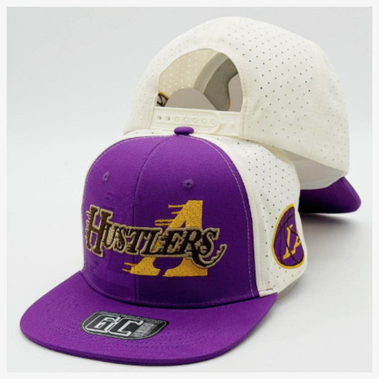 Vintage LA Hustlers Snapback Hat, Embroidered Basketball Cap, Purple Gold Streetwear