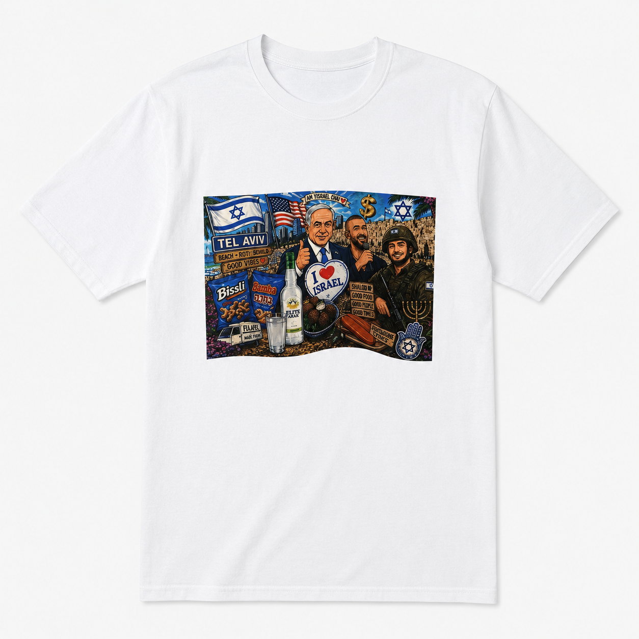 Israel & Tel Aviv Collage Graphic T-Shirt White