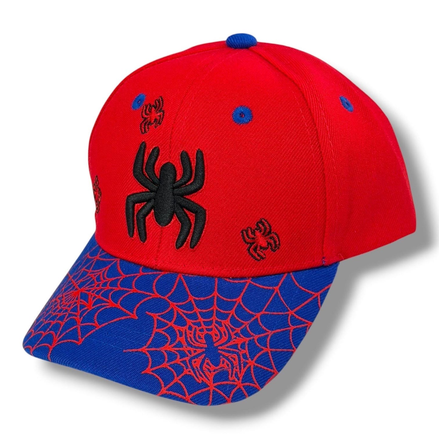 Kids Spider Web Baseball Cap | Red Blue Embroidered Spider Youth Snapback Hat