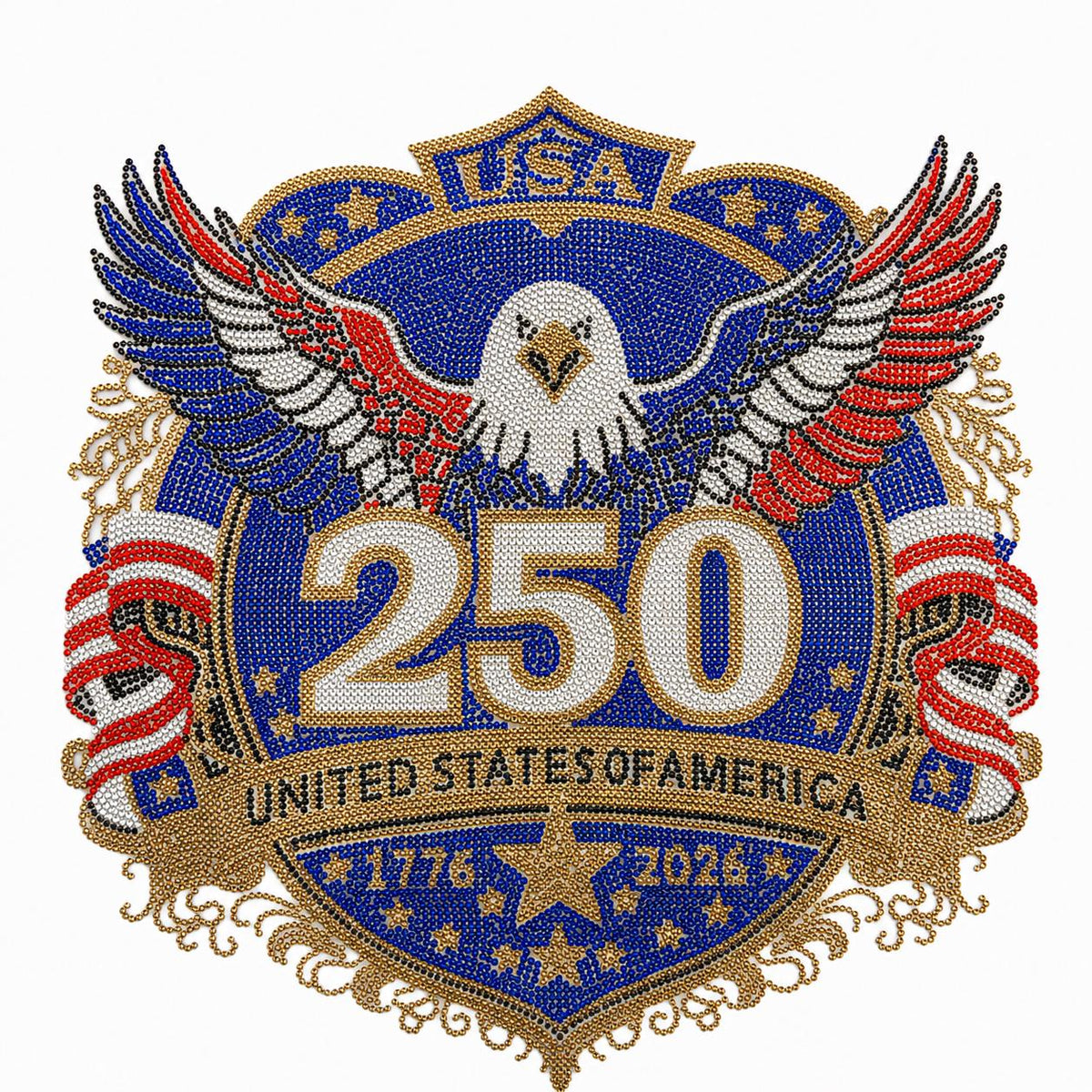 USA 250th Anniversary Eagle Rhinestone Heat Transfer | Patriotic Iron-On Decal