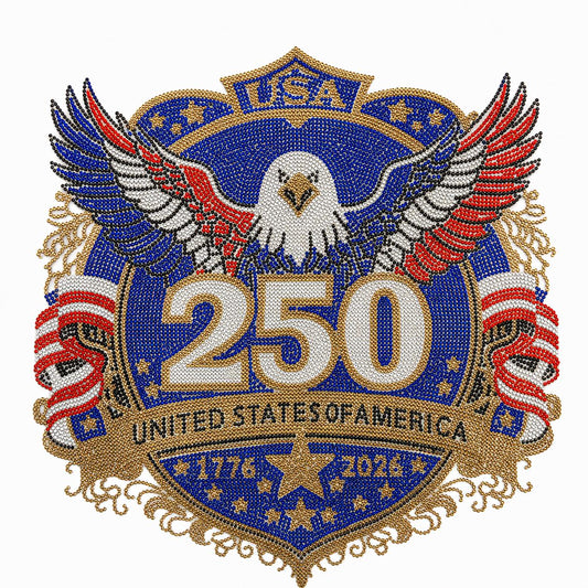 USA 250th Anniversary Eagle Rhinestone Heat Transfer | Patriotic Iron-On Decal