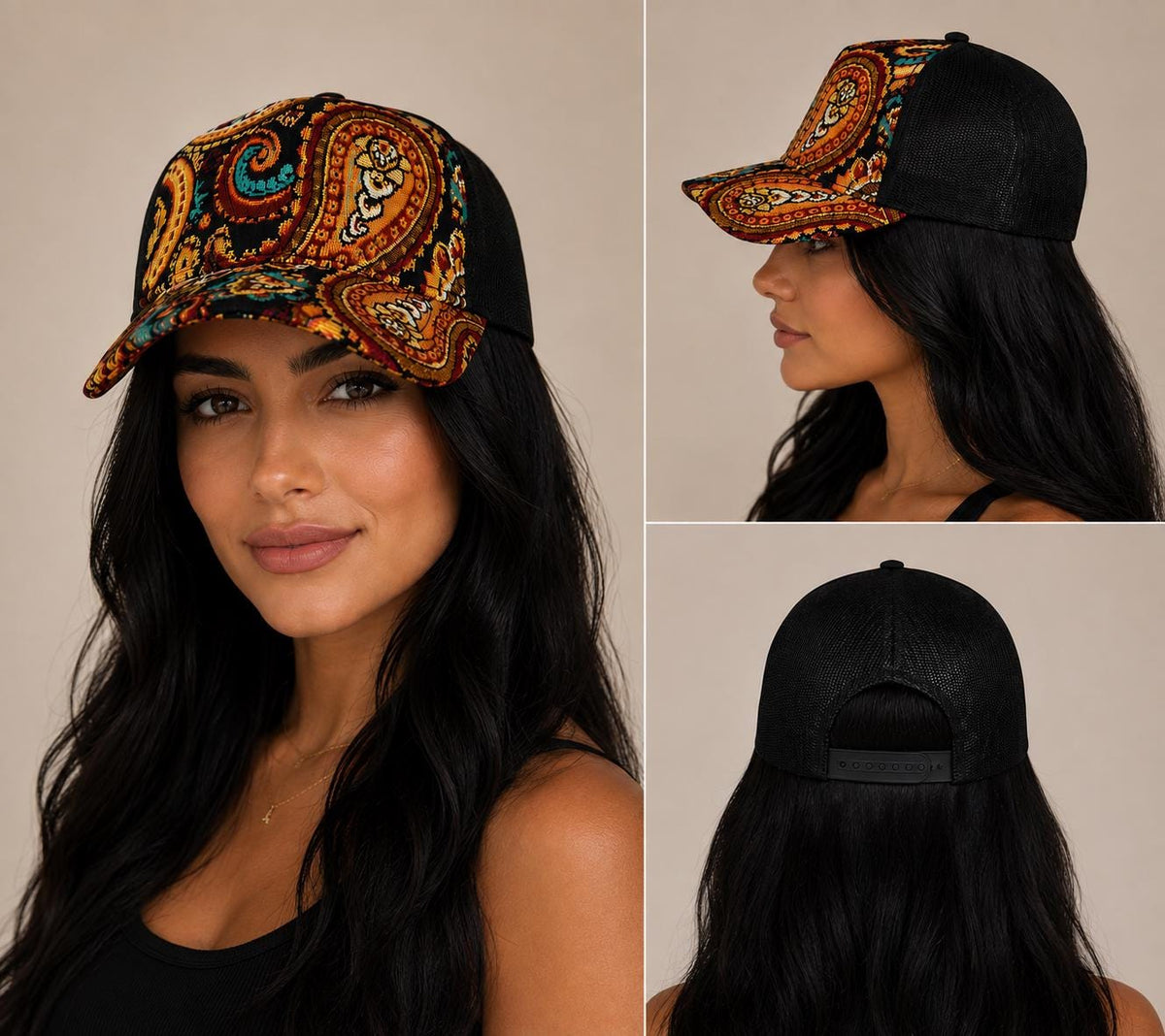 Vintage Tapestry Trucker Hat | Suede Brim Mesh Snapback Cap | Floral & Paisley Woven Baseball Hat | Unisex