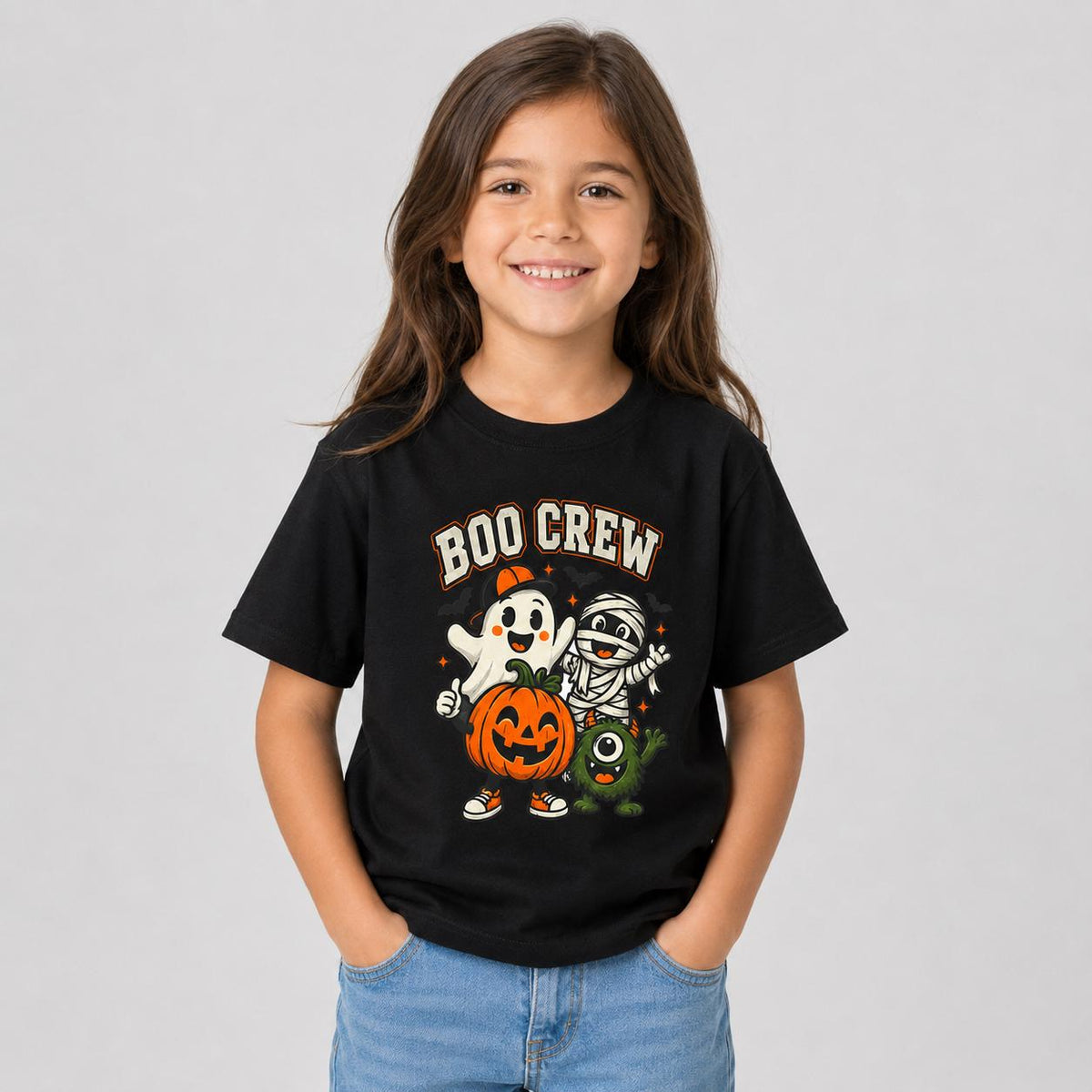 Kids Boo Crew Halloween T-Shirt – Cute Pink Ghost, Mummy & Pumpkin Tee