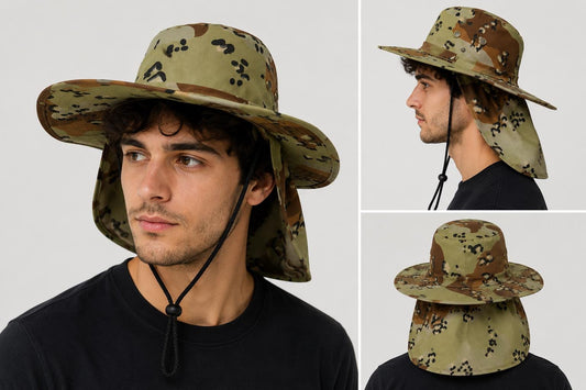 Wide Brim Boonie Hat with Neck Flap | UPF 50+ Sun Protection, Adjustable Chin Strap