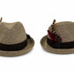 Unisex Woven Straw Fedora Hat | Feather Accent, Brown Band, Lightweight Trilby
