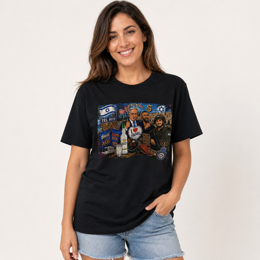 Israel & Tel Aviv Collage Graphic T-Shirt Black