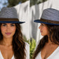 Navy Ivory Woven Fedora Hat | Wide Brim Summer Sun Hat | Chapeau by Jess