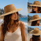 Handwoven Straw Fedora Hat | Geometric Patterned Wide Brim Sun Hat