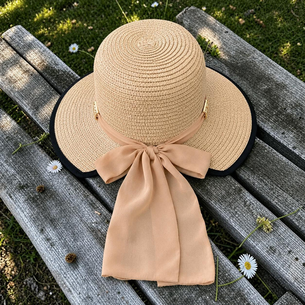 Wide Brim Straw Sun Hat – Floppy Raffia Beach Hat with Bow
