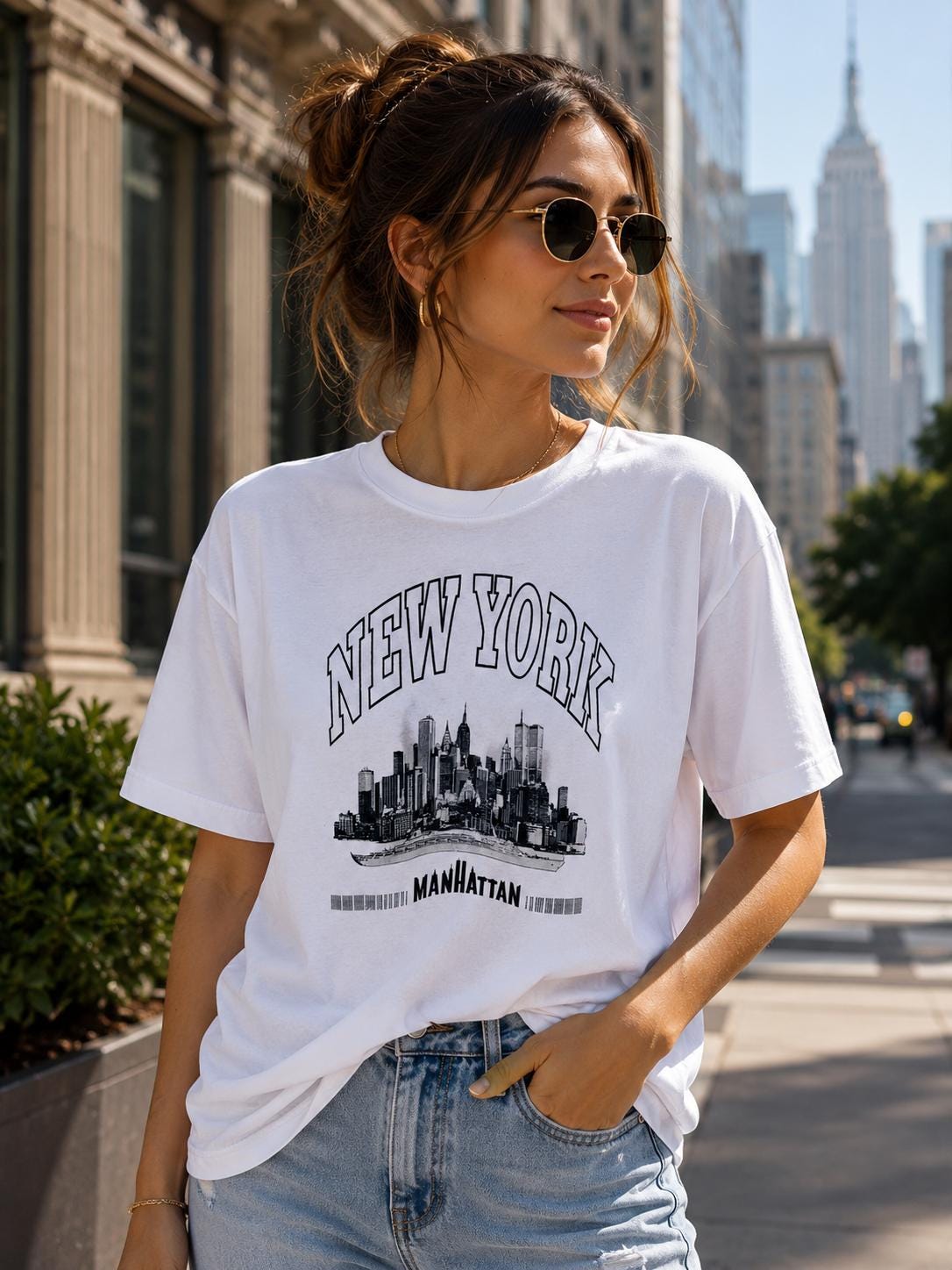 New York Manhattan Skyline Graphic T-Shirt | Vintage NYC Souvenir Tee