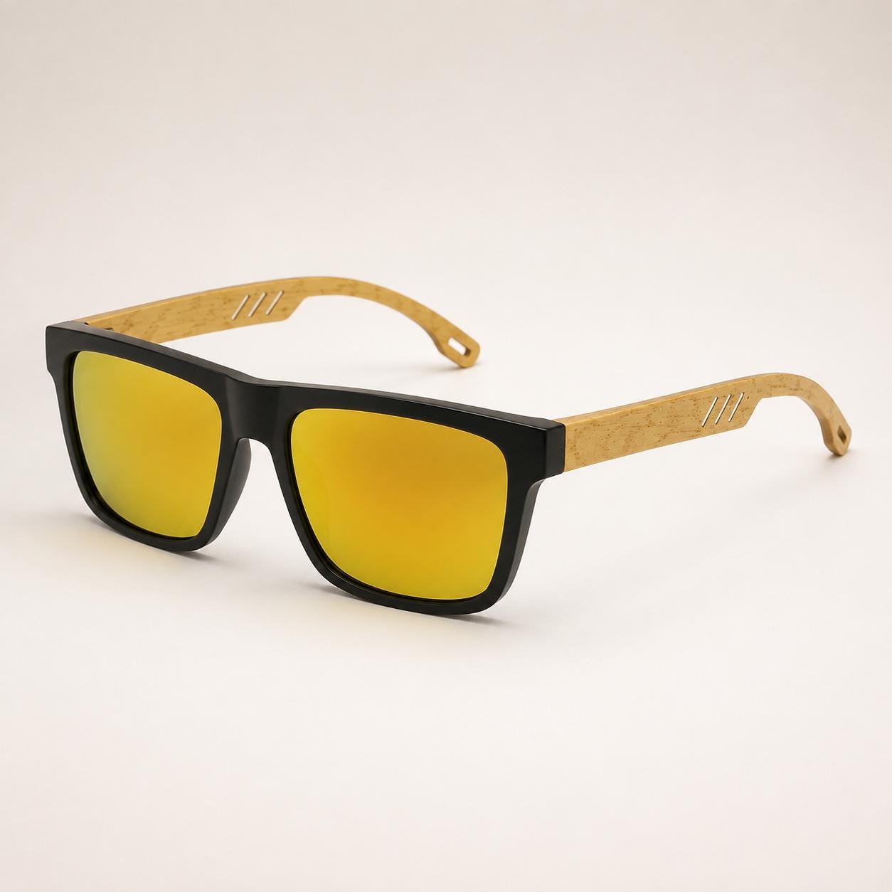 Unisex Square Bamboo Sunglasses – Wooden Arm Fashion Shades for Men and Women
