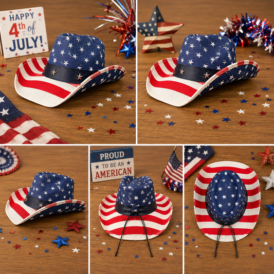 Patriotic American Flag Cowboy Hat – Fourth of July Western Hat for Men & Women – USA Stars & Stripes Cowgirl Hat