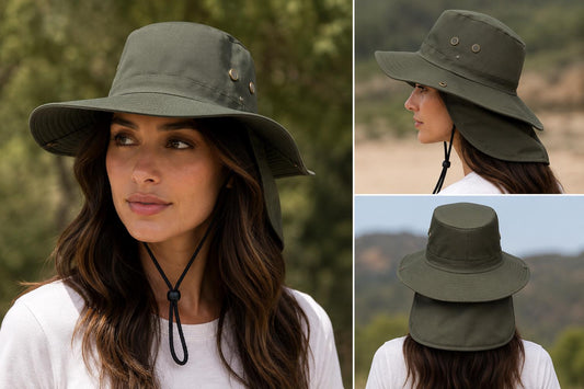 Wide Brim Sun Hat with Neck Flap | UPF 50+ Outdoor Boonie Fishing Hiking Hat