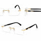 Luxury Rimless Rectangle Sunglasses | Gold Metal Frame | UV400 Fashion Shades for Men & Women