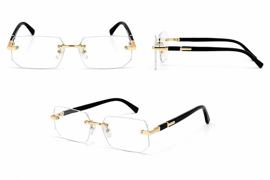 Luxury Rimless Rectangle Sunglasses | Gold Metal Frame | UV400 Fashion Shades for Men & Women
