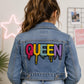 Large QUEEN Chenille Graffiti Patch – 9.5" Dripping Letter Iron-On Applique