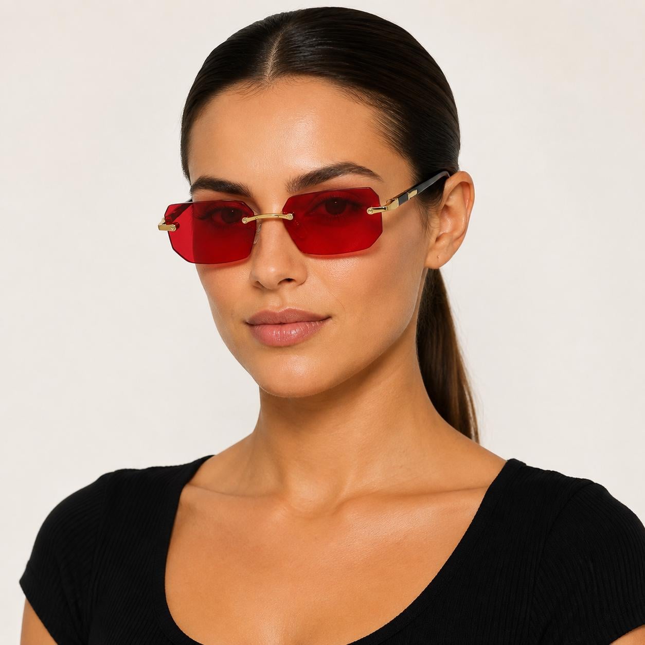 Luxury Rimless Rectangle Sunglasses | Gold Metal Frame | UV400 Fashion Shades for Men & Women