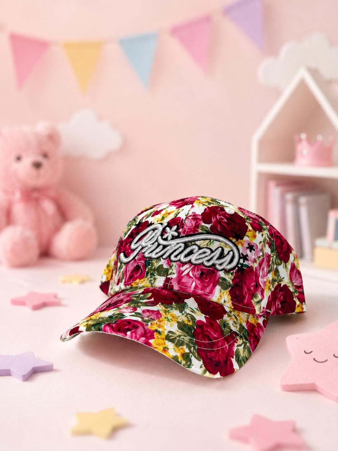 Girls Embroidered Princess Baseball Cap | Adjustable Pink Snapback Toddler Hat