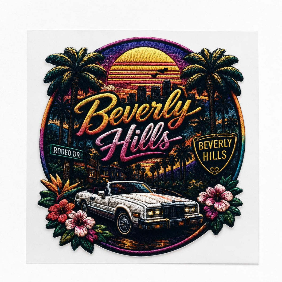 Beverly Hills Retro Heat Transfer Decal – 29 x 27 cm Iron-On Graphic for Sweatshirts, Hoodies, T-Shirts & Tote Bags