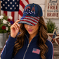 USA Rhinestone Denim Baseball Cap for Women – Patriotic American Flag Bling Hat, 4th of July Sparkle Cap