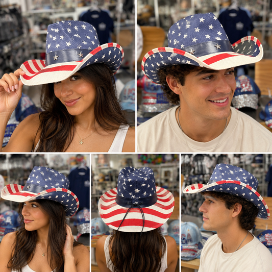 Patriotic American Flag Cowboy Hat – Fourth of July Western Hat for Men & Women – USA Stars & Stripes Cowgirl Hat