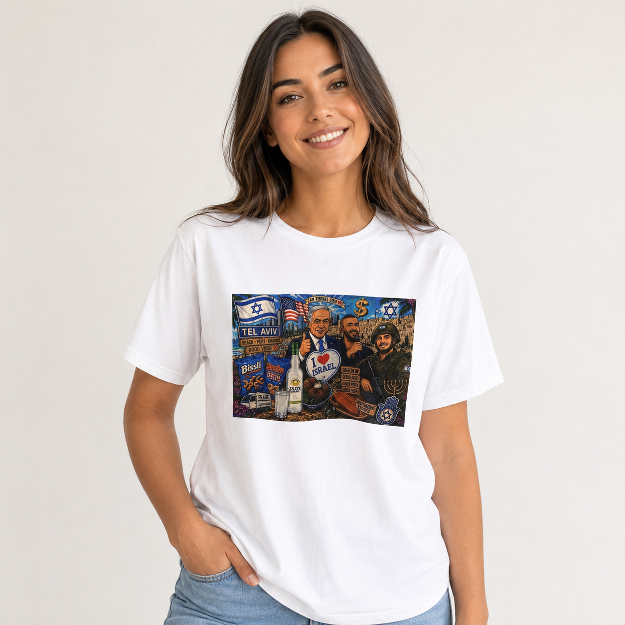 Israel & Tel Aviv Collage Graphic T-Shirt White