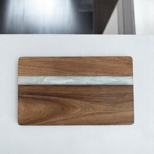 Solid Wood Resin Challah & Serving Board 14”x8.5” – Blue or White Stripe