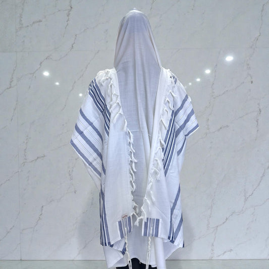 Tashbetz תשבץ 100% Wool Tallit – Blue Stripes