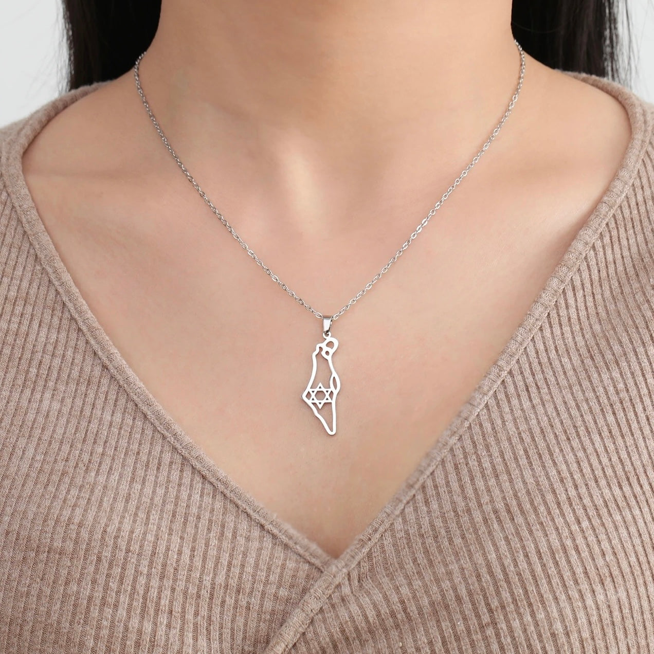 Israel Map Necklace with Star of David