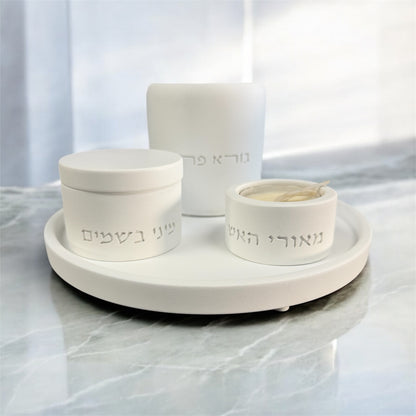 Modern Havdalah Set – Minimalist White Concrete