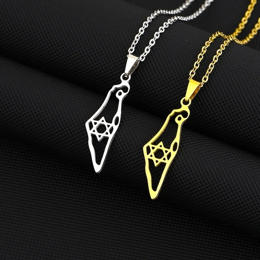 Israel Map Necklace with Star of David
