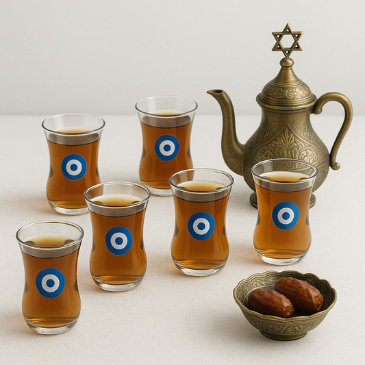 Set of 6 Evil Eye Turkish Tea Glasses