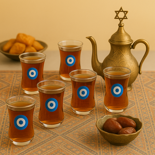 Set of 6 Evil Eye Turkish Tea Glasses