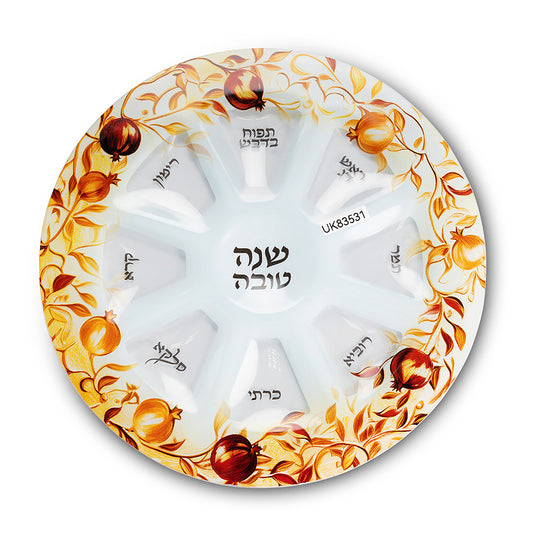 Elegant Glass Rosh Hashana Plate 35 cm Red