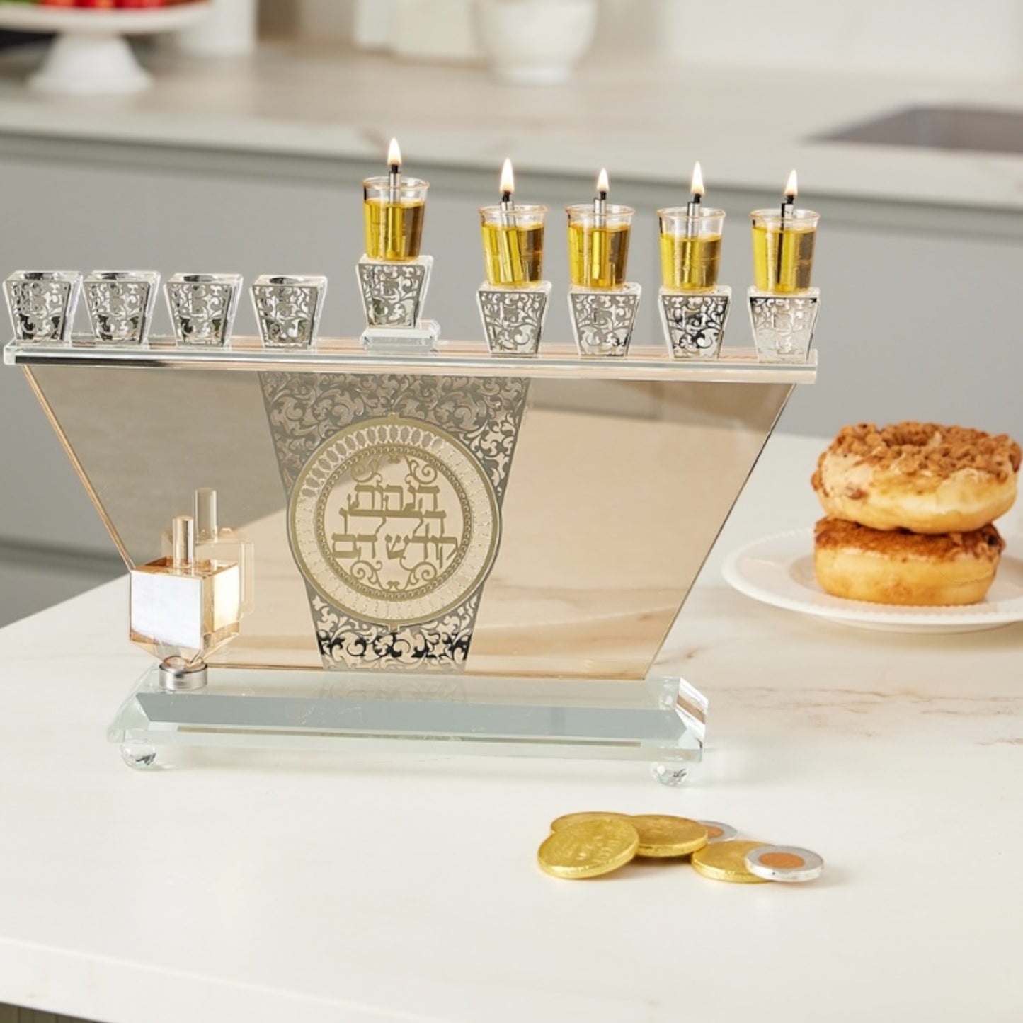 Crystal dreidel oil menorah