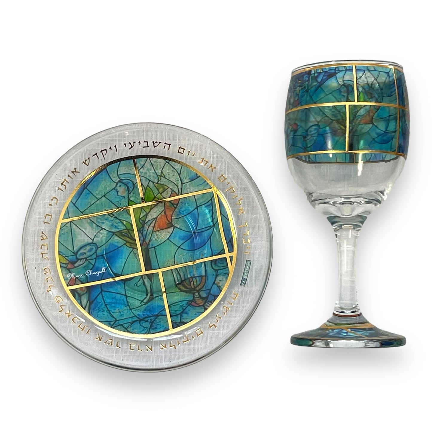 Hadarya kiddush glass with plate Blue marc chagall