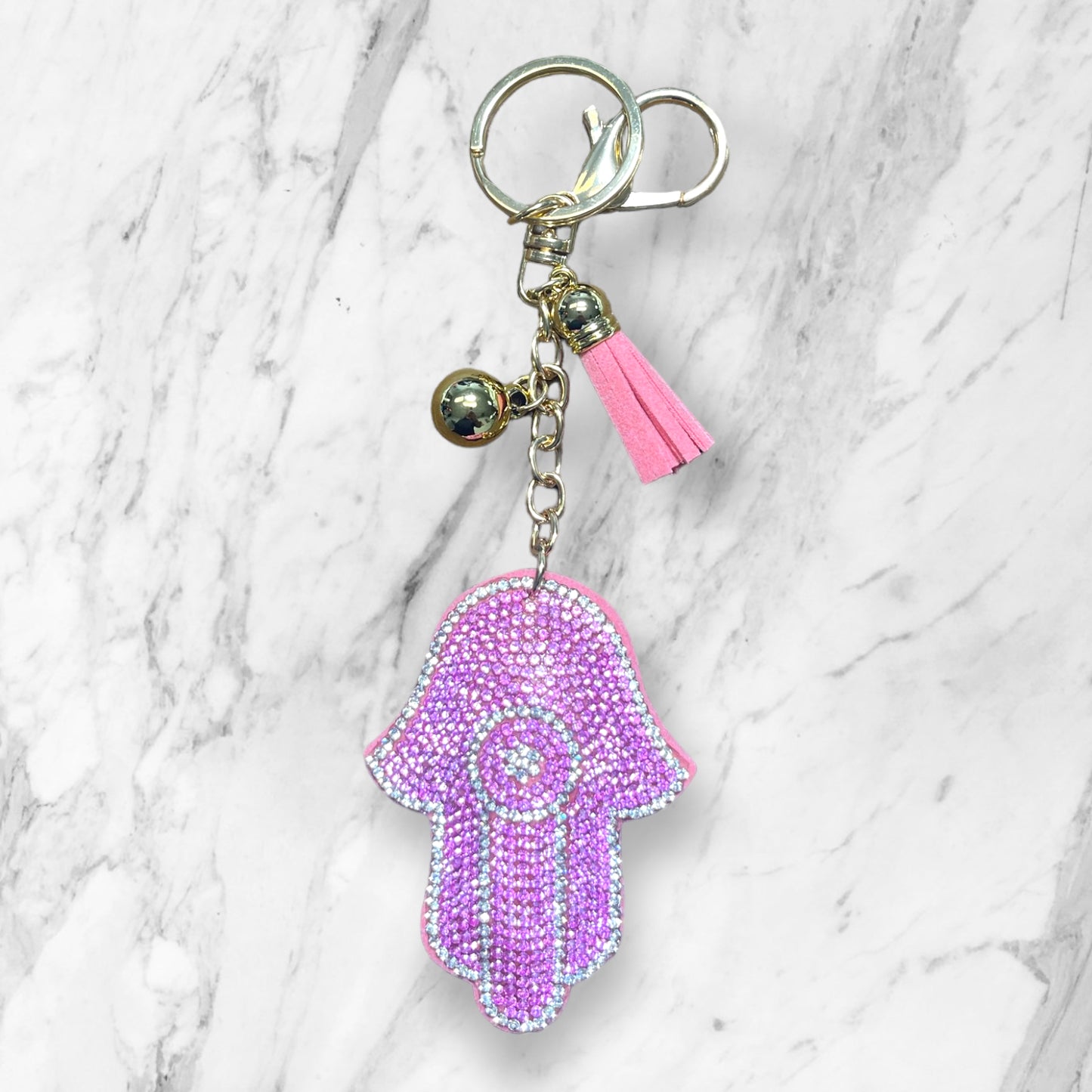 Soft puffy hamsa keychain with glitter stones 7.5cm
