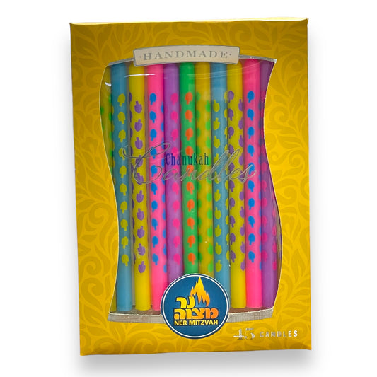Assorted colors with dreidels Hanukkah Candles - 45 Pack 6"
