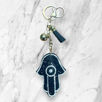 Soft puffy hamsa keychain with glitter stones 7.5cm