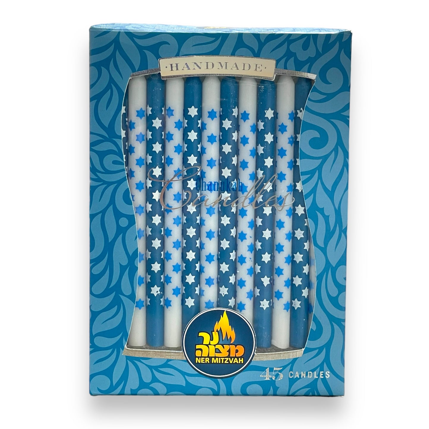 White and blue with stars Hanukkah Candles - 45 Pack 6"