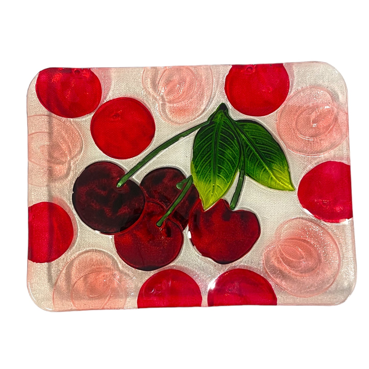 serving glass plate with cherries