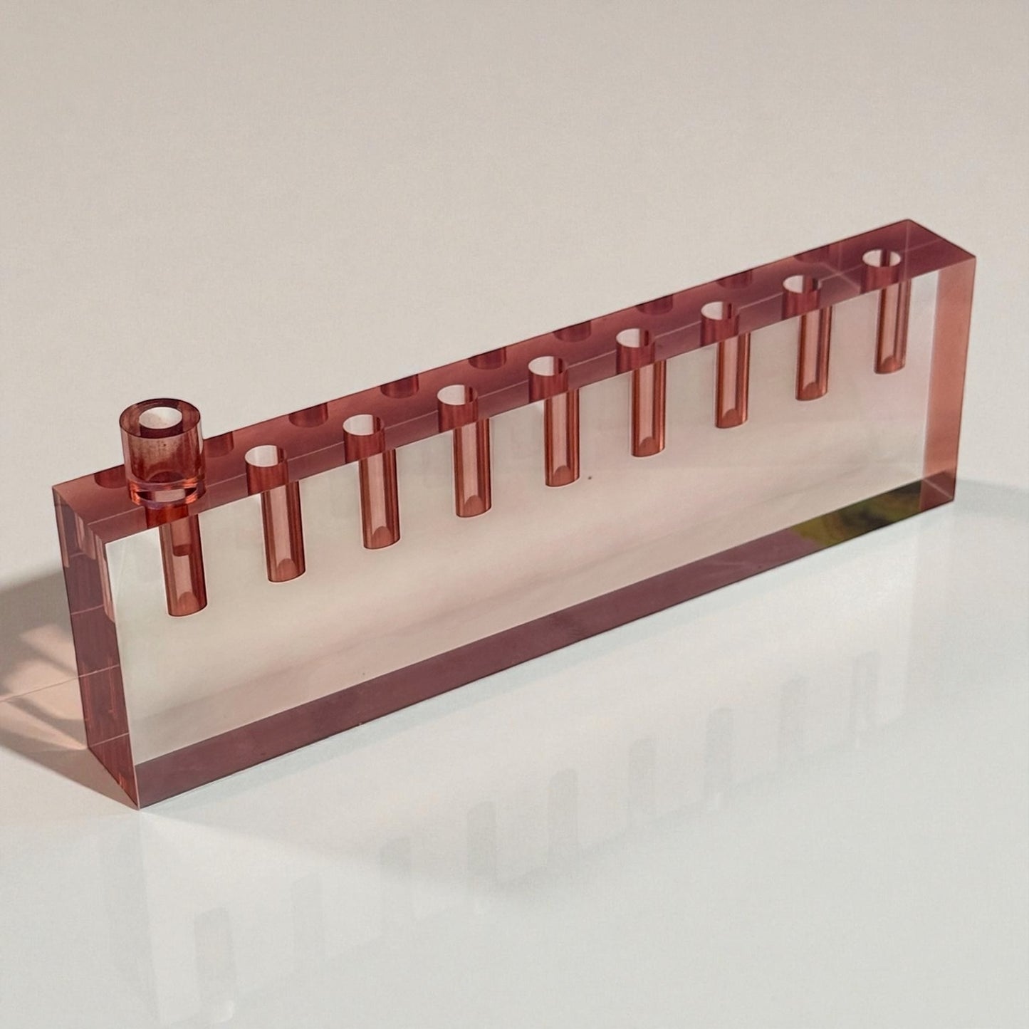 Fancy blue lucite oil menorah 13.5 x 4 x 1.5” block