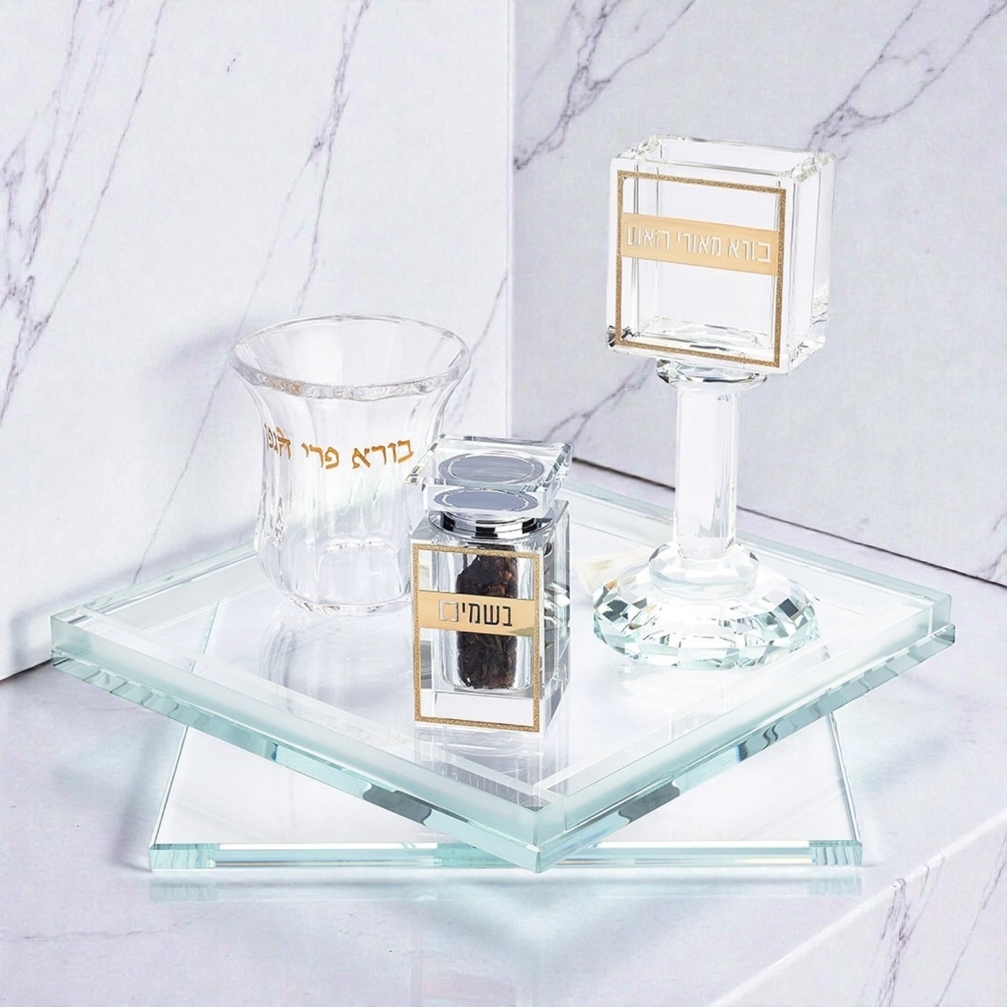 Crystal Havdalah Set with Tray