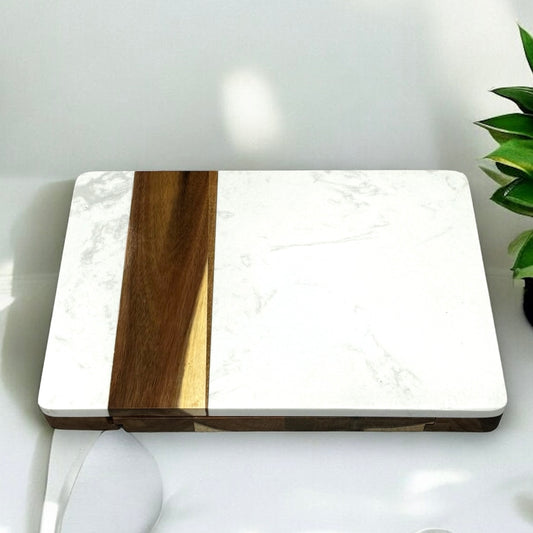Marble and Wood Cheese Cutting Board with Stainless Steel Golden Cutting Tools