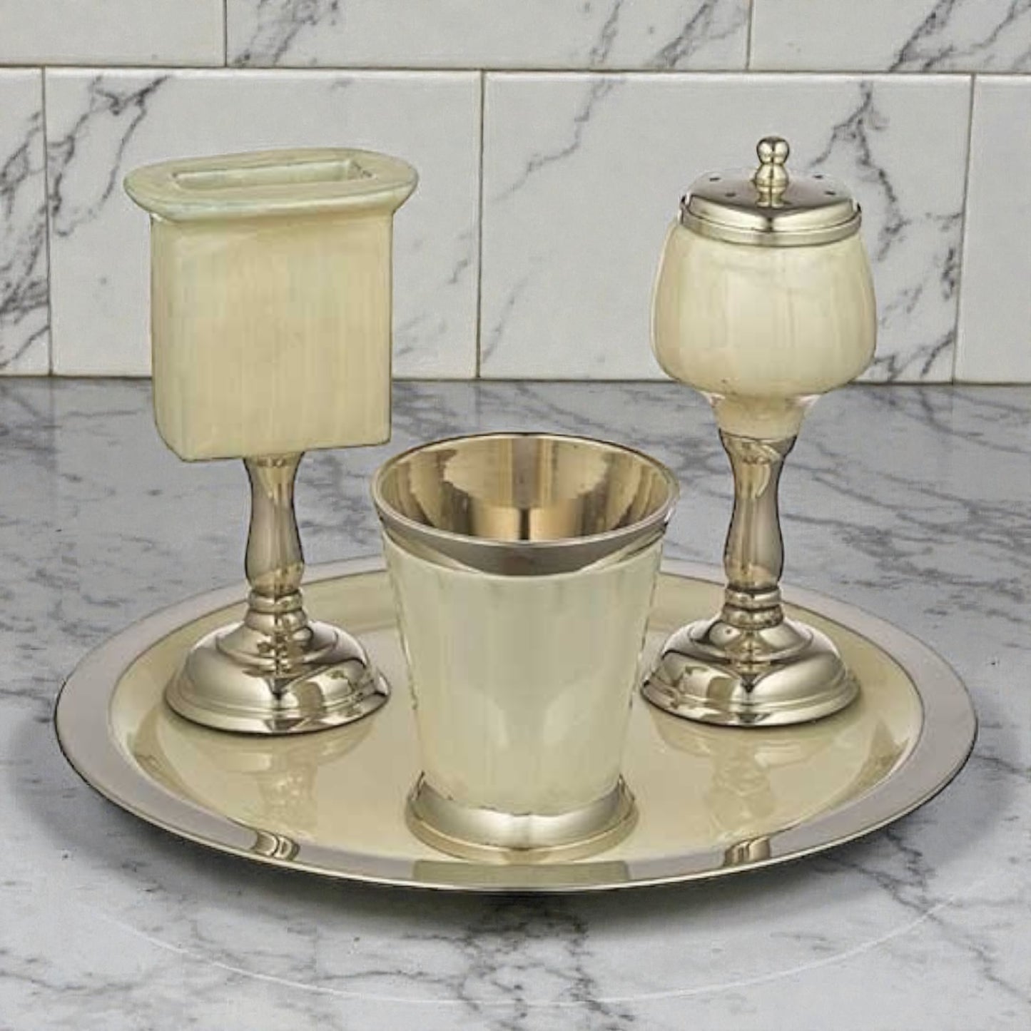 Classic Havdalah Set with Tray – Cream & Gold