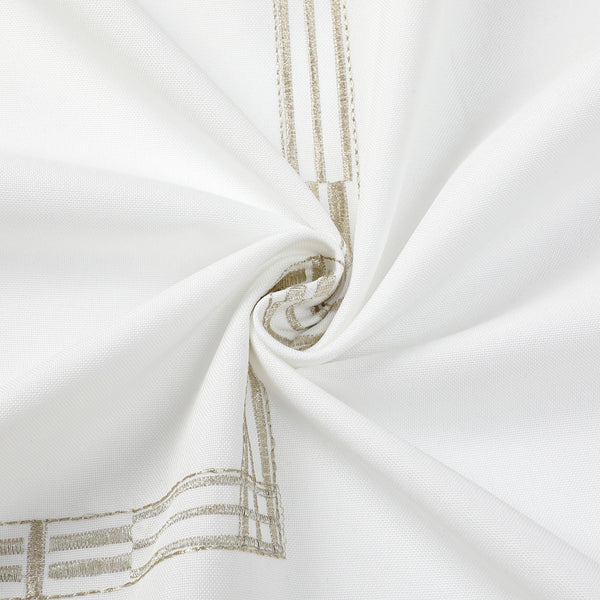 Poly Tablecloth (Linen Look) - White with Gold Trim Design