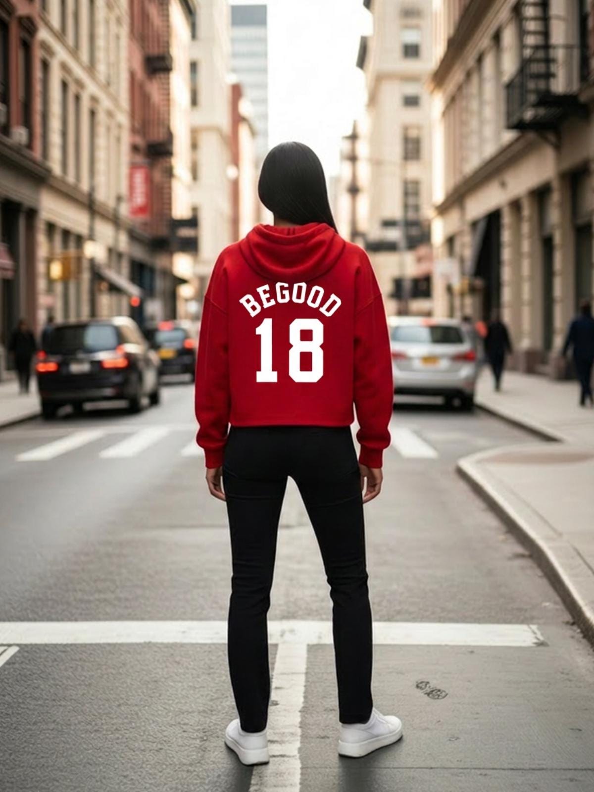 Oversized Cropped Hoodie | Varsity Back Print Streetwear Sweatshirt
