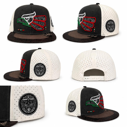 Mexican Heritage Embroidered Snapback Hat | Suede Performance Cap, Aztec Patch